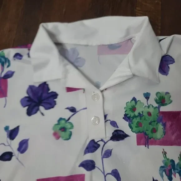 Vintage Colorful Floral Short Sleeve Polo Shirt Cottagecore - Picture 5 of 10